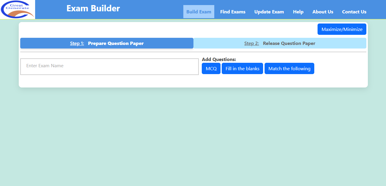 Exam Builder homepage